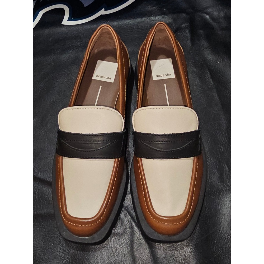 NWOT Dolce Vita Womens Brown Black Cream Elias Loafers Shoes 7